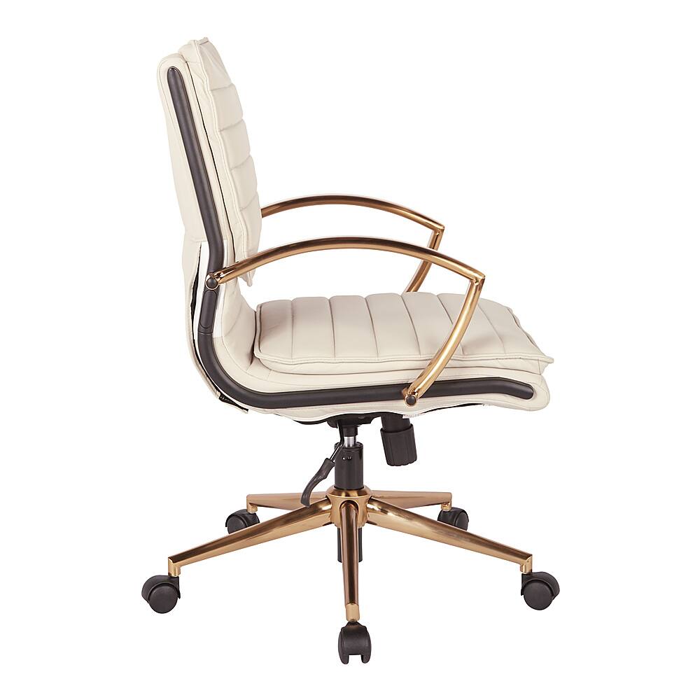 Left. OSP Home Furnishings - Mid-Back Faux Leather Chair with Gold Finish in Cream Faux Leather - Cream.