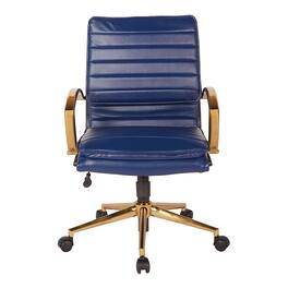 OSP Home Furnishings - Mid-Back Faux Leather Chair with Gold Finish Faux Leather - Navy