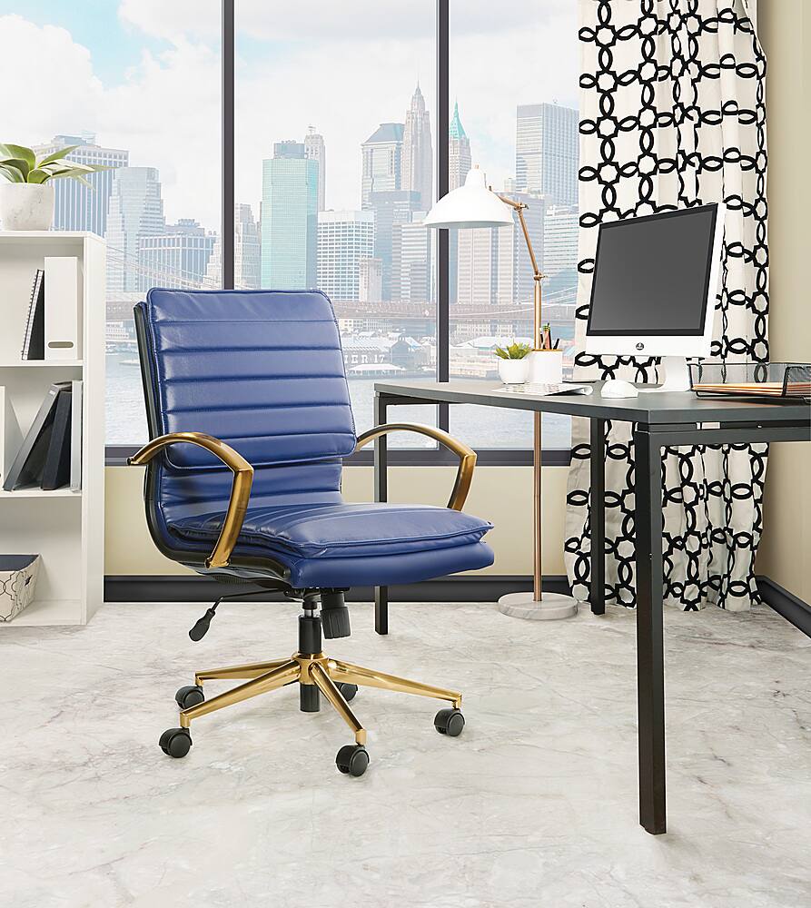 Alt View 12. OSP Home Furnishings - Mid-Back Faux Leather Chair with Gold Finish in Navy Faux Leather - Navy.