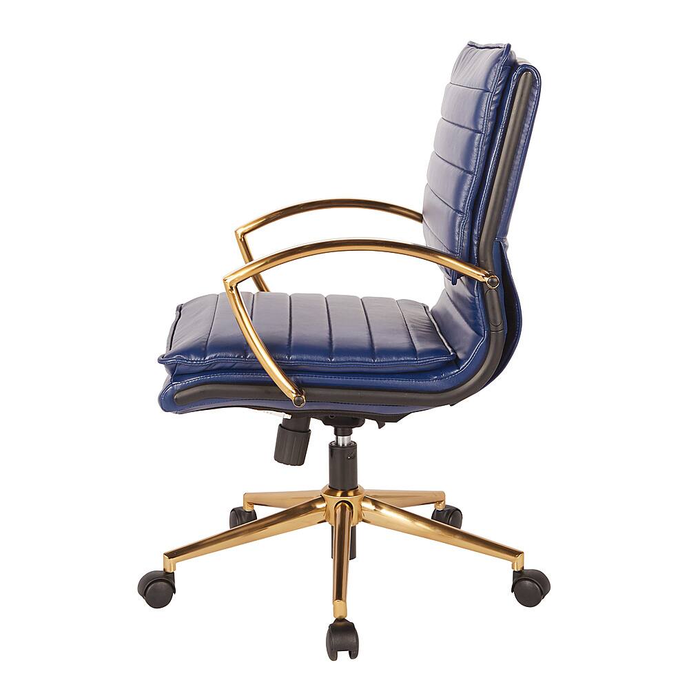 Left. OSP Home Furnishings - Mid-Back Faux Leather Chair with Gold Finish in Navy Faux Leather - Navy.