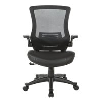 Office Star Products - Screen Back Manager's Chair in Faux Leather Seat with PU Padded Flip Arms with Silver Accents - Black - Front_Zoom