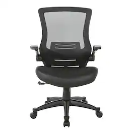 Office Star Products - Screen Back Manager's Chair Faux Leather Seat with PU Padded Flip Arms with Silver Accents - Black