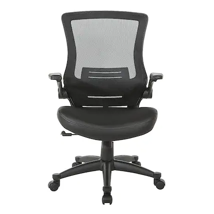 Front. Office Star Products - Screen Back Manager's Chair in Black Faux Leather Seat with PU Padded Flip Arms with Silver Accents - Black.