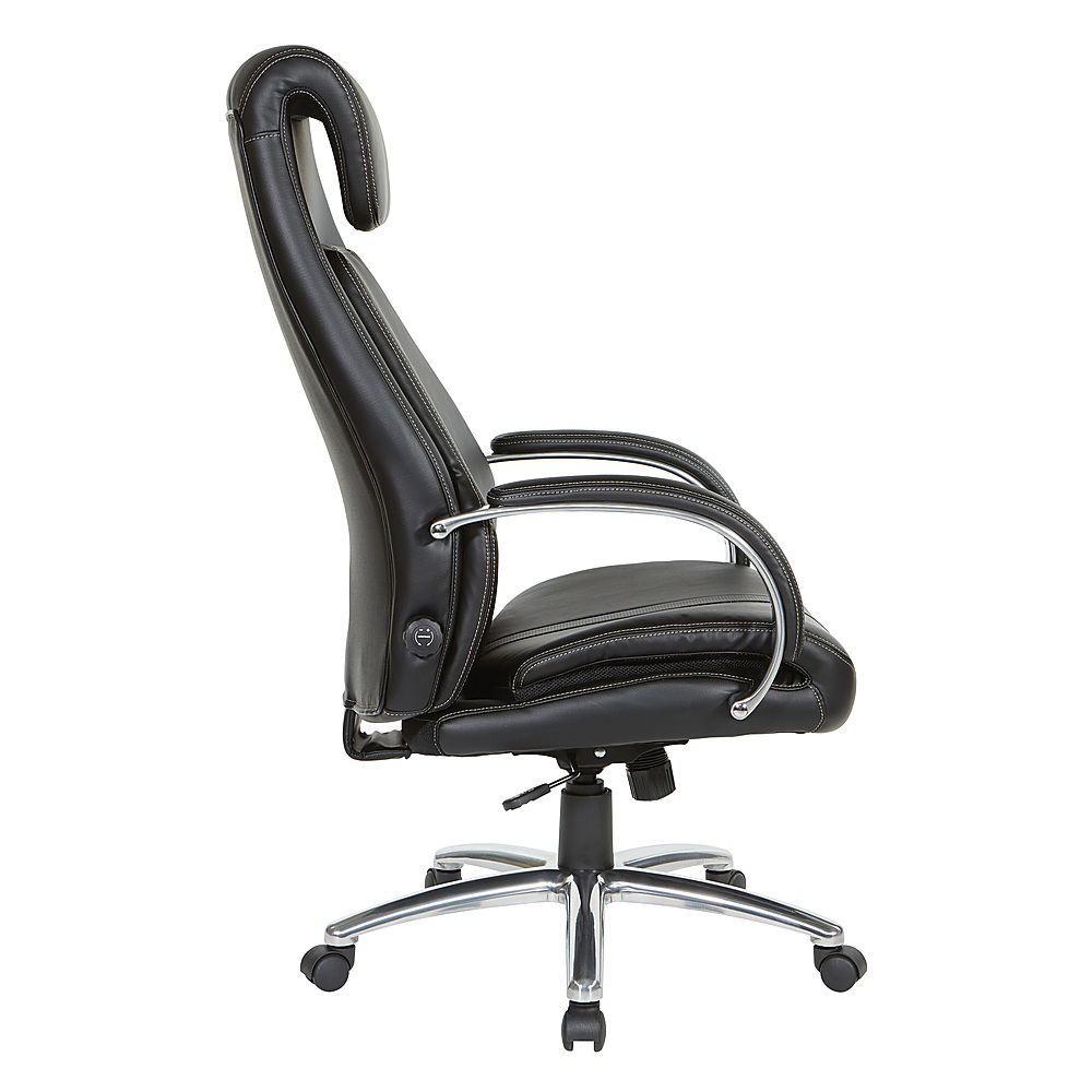 Left View: Office Star Products - Bonded Leather Executive Chair with Padded Polished Aluminum Arms and Chrome Base - Black
