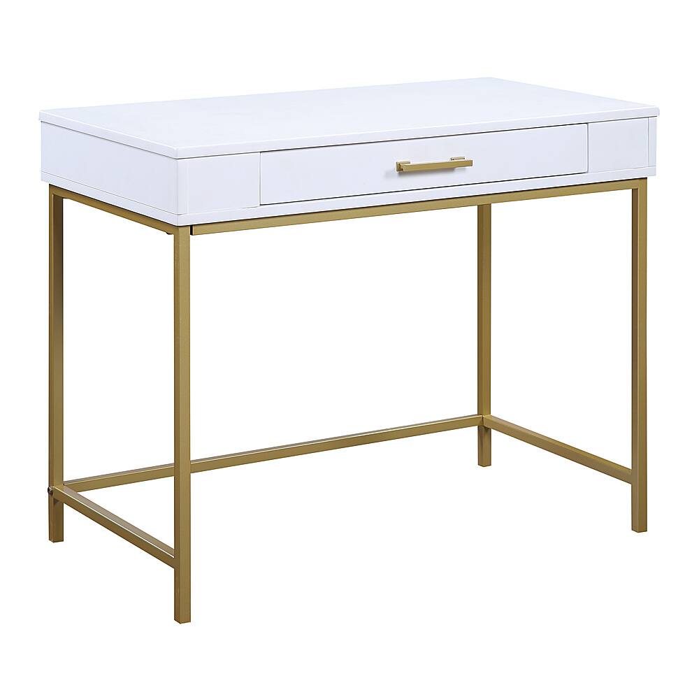 Angle. OSP Home Furnishings - Modern Life Desk in White Finish With Gold Metal Legs - White.