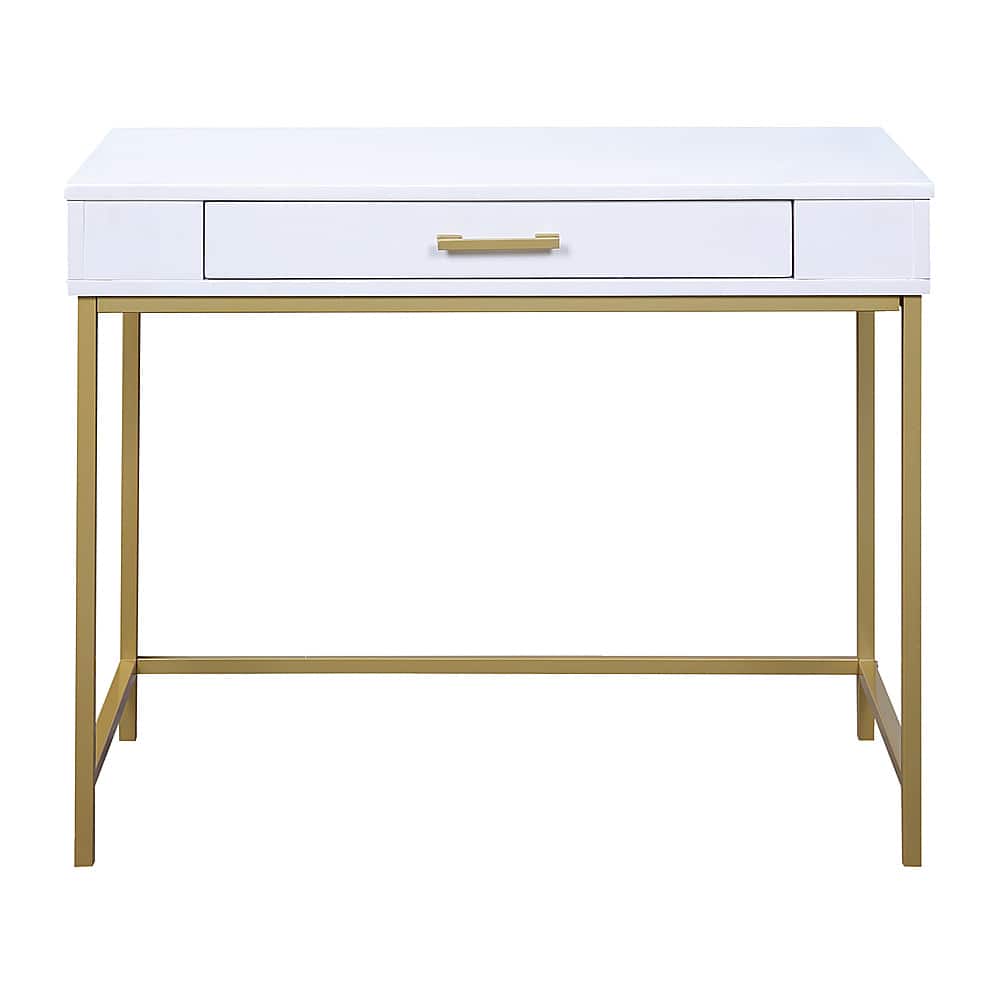 OSP Home Furnishings - Modern Life Desk Finish With Gold Metal Legs - White - Front_Zoom