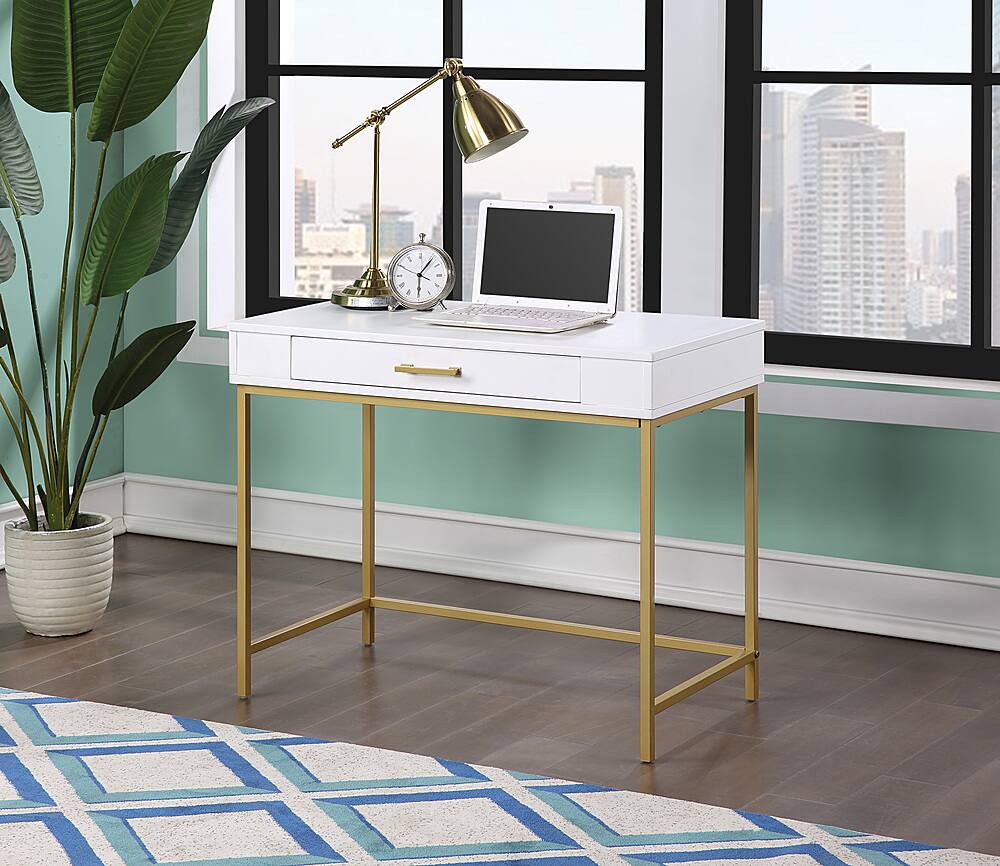Alt View 16. OSP Home Furnishings - Modern Life Desk in White Finish With Gold Metal Legs - White.