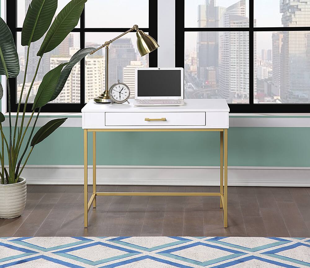 Alt View 17. OSP Home Furnishings - Modern Life Desk in White Finish With Gold Metal Legs - White.