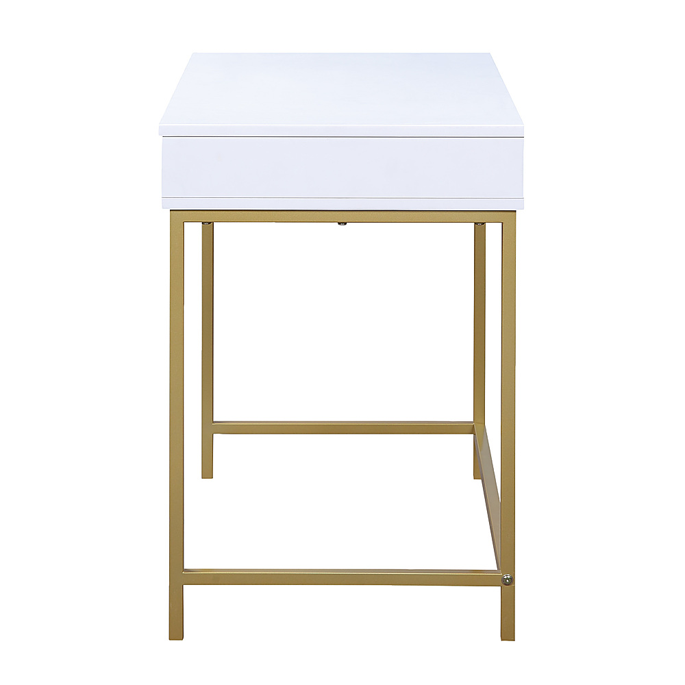 Left View: OSP Home Furnishings - Modern Life Desk in Finish With Gold Metal Legs - White