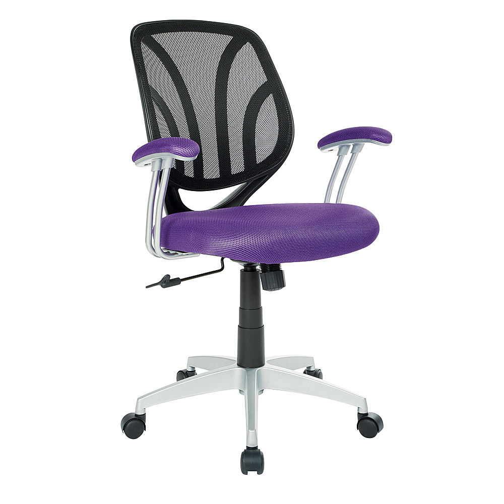 Angle View: OSP Home Furnishings - Screen Back Chair with Mesh Fabric and Silver Coated Arms and Base - Purple