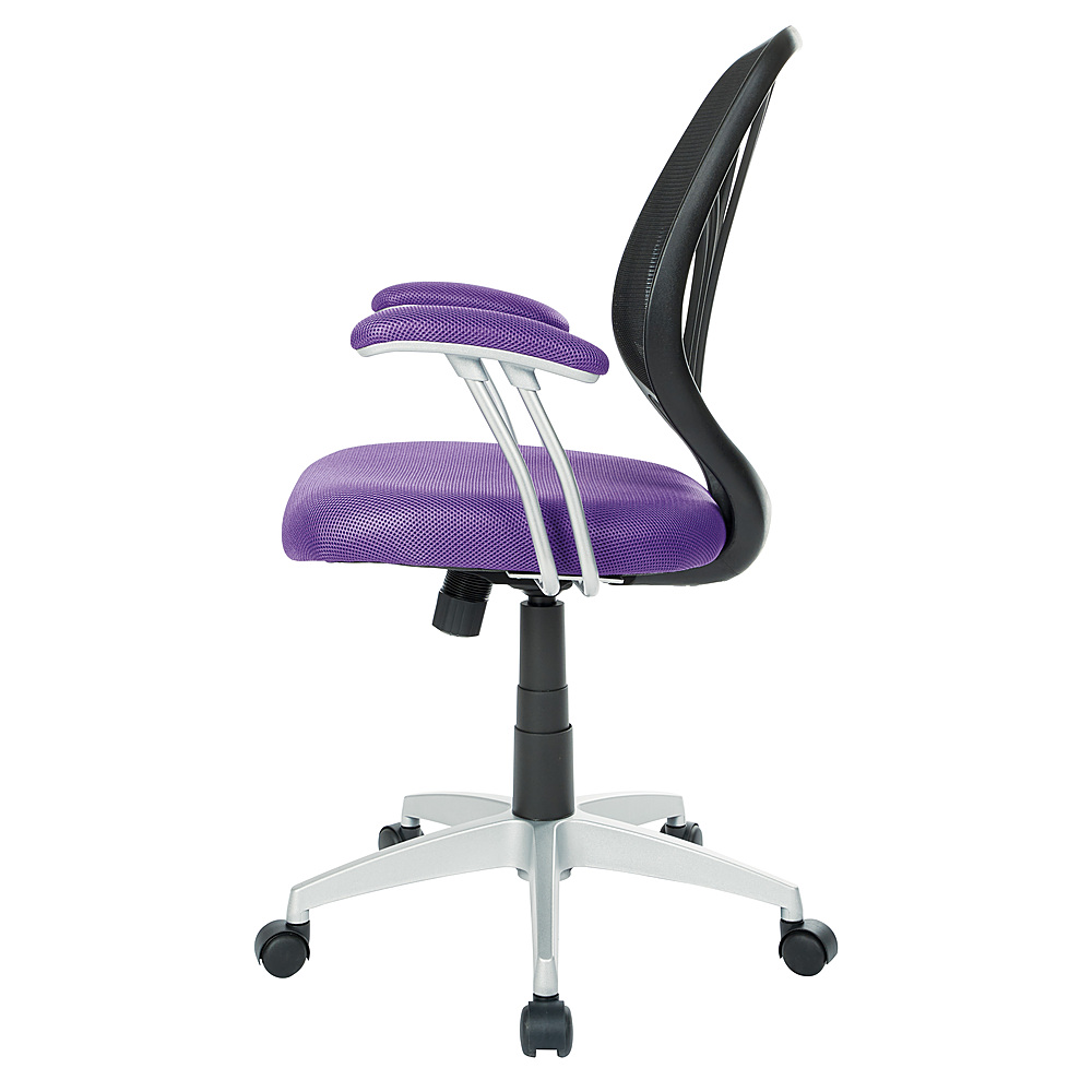 Left View: OSP Home Furnishings - Screen Back Chair with Mesh Fabric and Silver Coated Arms and Base - Purple