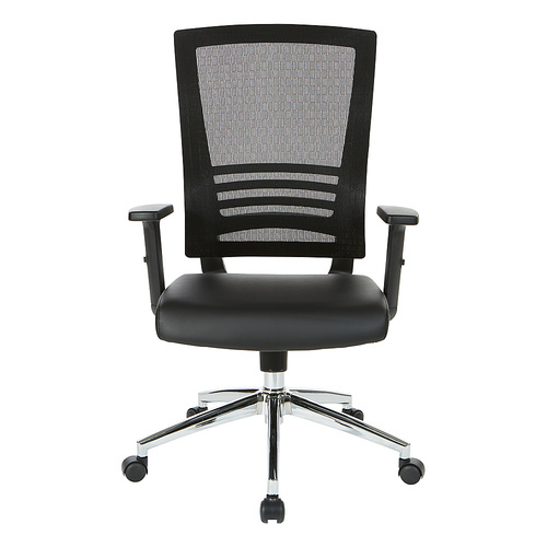 Office Star Products - Frame Chair with Chrome Base with Black Bonded Leather Seat - Black