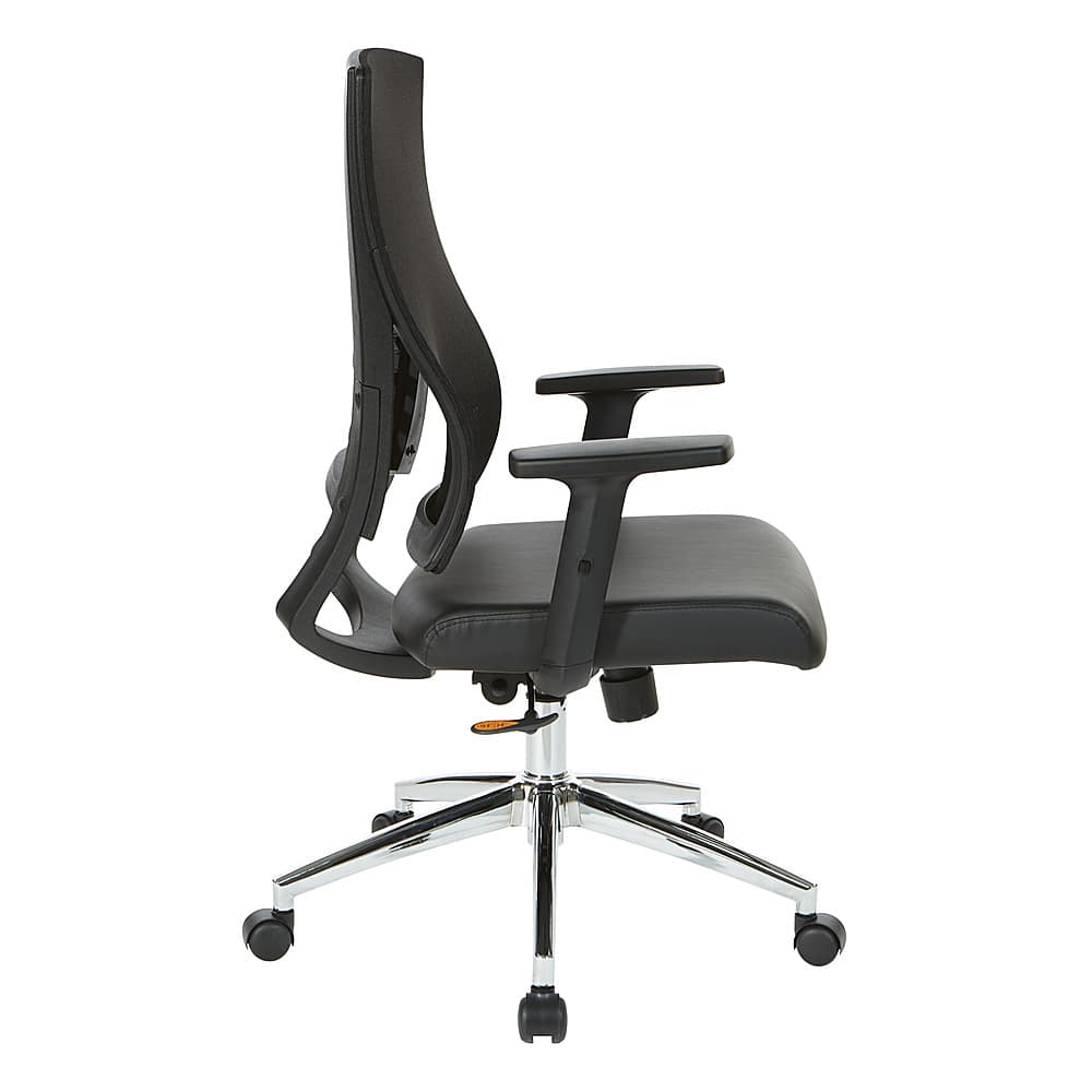 Left View: Office Star Products - Frame Chair with Chrome Base with Black Bonded Leather Seat - Black