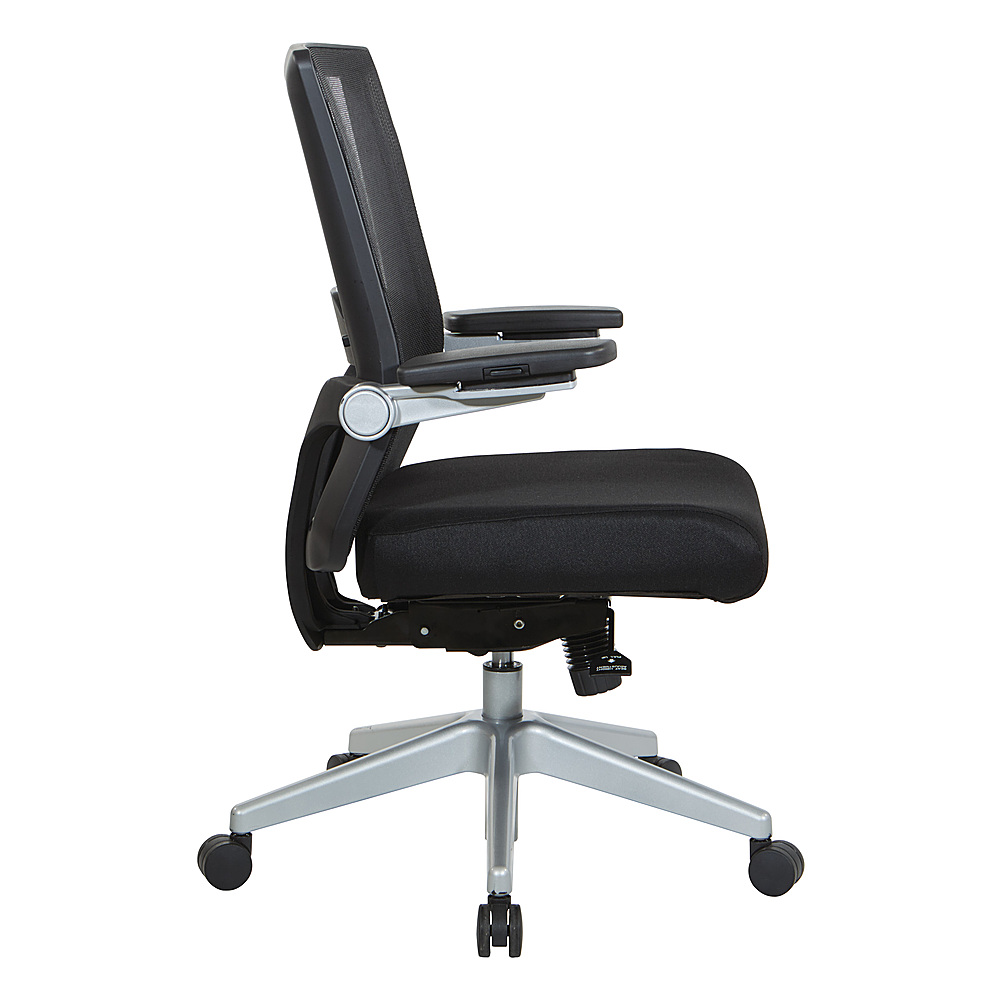 Left View: Office Star Products - Manager's Chair with Breathable Mesh Back and Fabric Seat with a Silver Base. - Black