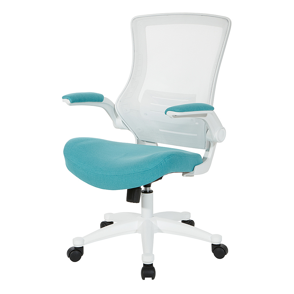 Angle View: Office Star Products - White Screen Back Manager's Chair in White Turquoise Fabric and PU Arms Pads - Linen Turquoise