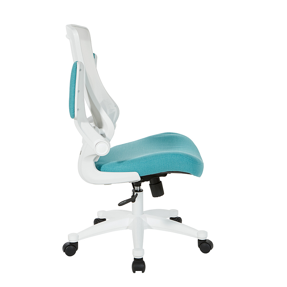 Left View: Office Star Products - White Screen Back Manager's Chair in White Turquoise Fabric and PU Arms Pads - Linen Turquoise