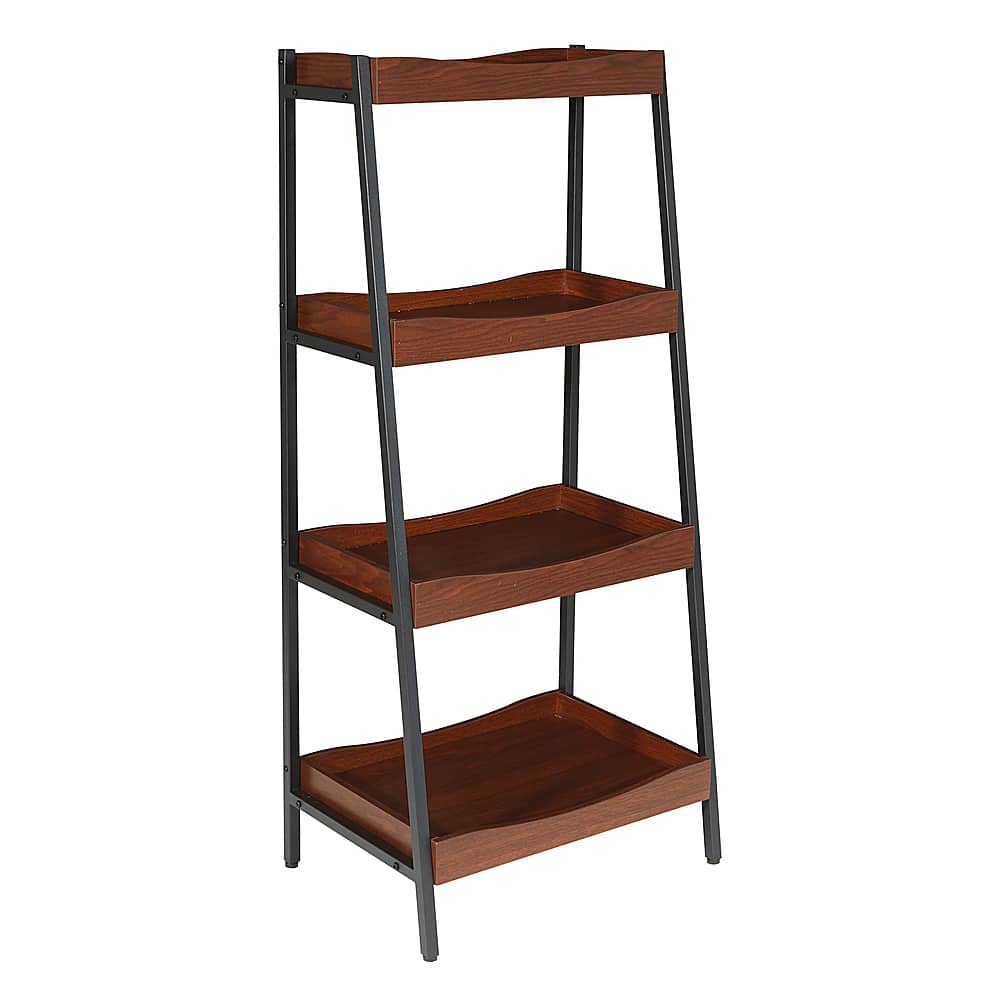 Best Buy OSP Home Furnishings Jasper 4 Shelf Storage in Princeton Walnut Finish and Black Frame