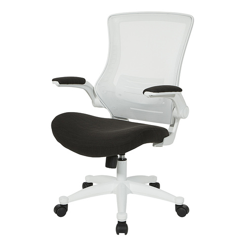 Office Star Products - White Screen Back Manager's Chair in Fabric and PU Arms Pads - Linen Black