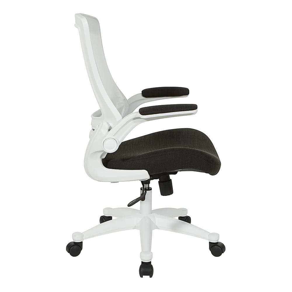 Left View: Office Star Products - White Screen Back Manager's Chair in Fabric and PU Arms Pads - Linen Black