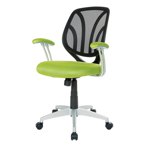 OSP Home Furnishings Screen Back Chair with Green Mesh Fabric and Silver Coated Arms and Base