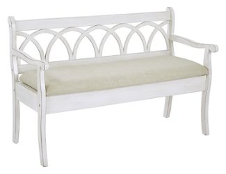 OSP Home Furnishings - Coventry Storage Bench in Antique Frame and Beige Seat Cushion K/D - White - Angle_Zoom