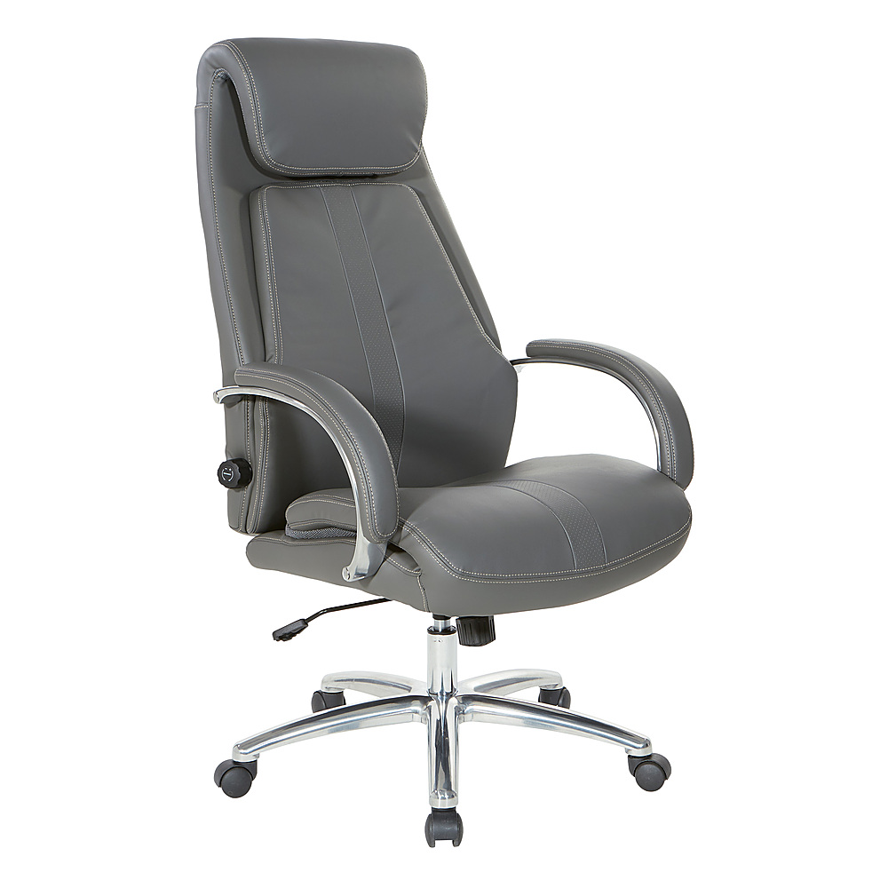 Angle View: Office Star Products - Bonded Leather Executive Chair with Padded Polished Aluminum Arms and Chrome Base - Grey