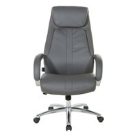 Office Star Products - Bonded Leather Executive Chair with Padded Polished Aluminum Arms and Chrome Base - Grey - Front_Zoom