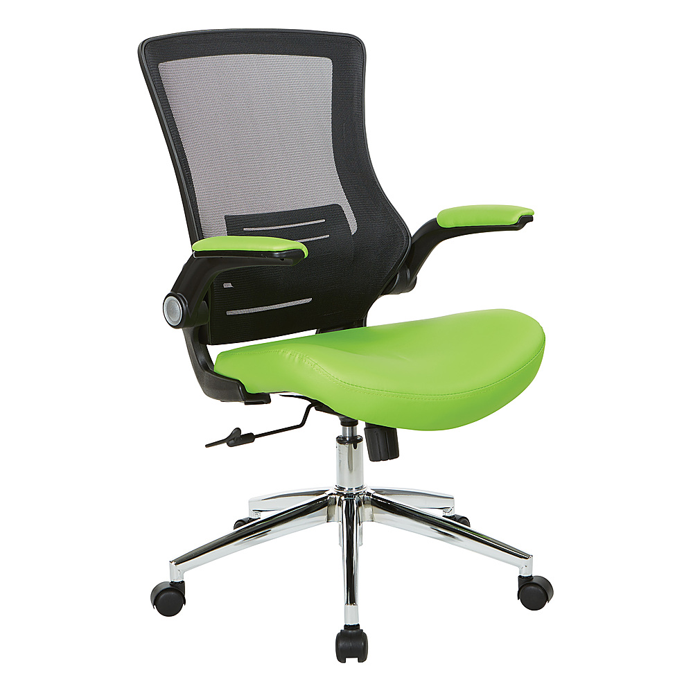 Angle View: Office Star Products - Black Screen Back Manager's Chair with Faux Leather Seat and Padded Flip Arms with Silver Accents - Green