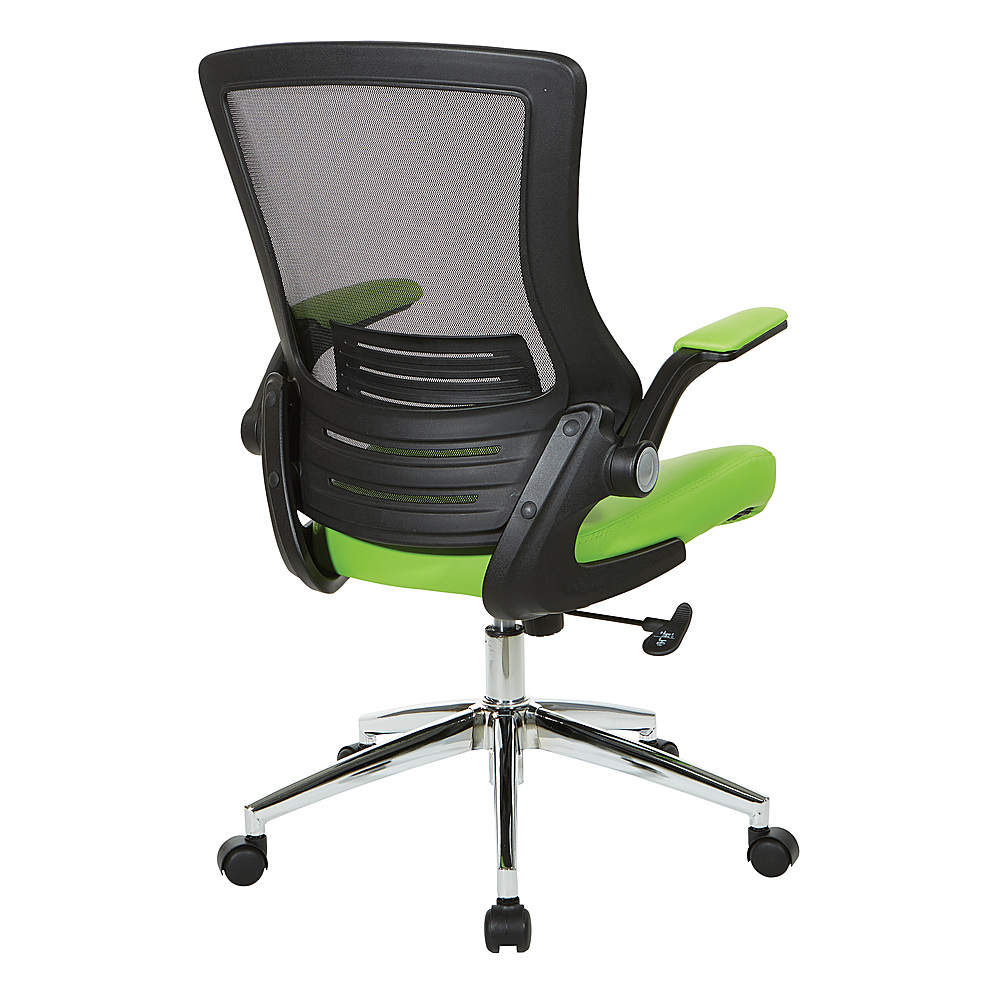 Office Star Products - Black Screen Back Manager's Chair with Faux Leather Seat and Padded Flip Arms with Silver Accents
