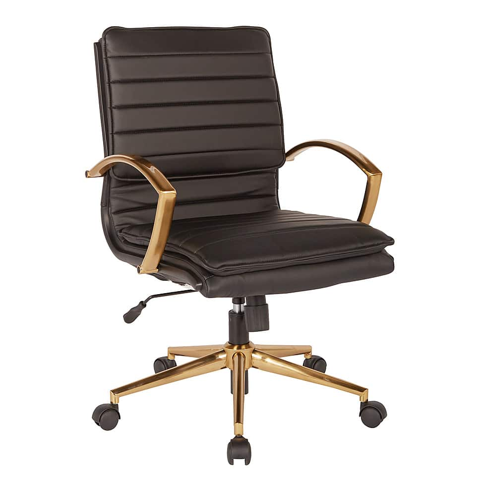 Angle View: OSP Home Furnishings - Mid-Back Faux Leather Chair with Gold Finish in Faux Leather - Black