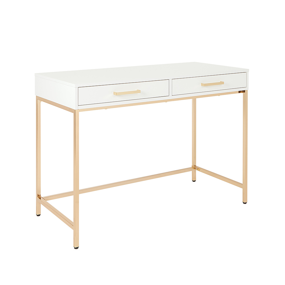 Angle View: OSP Home Furnishings - Alios Desk with White Gloss Finish and Gold Chrome Plated Base - White/Gold