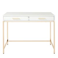 OSP Home Furnishings - Alios Desk with White Gloss Finish and Rose Gold Chrome Plated Base - White/Rose Gold - Front_Zoom