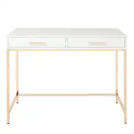 OSP Home Furnishings - Alios Desk with White Gloss Finish and Rose Gold Chrome Plated Base - White/Rose Gold