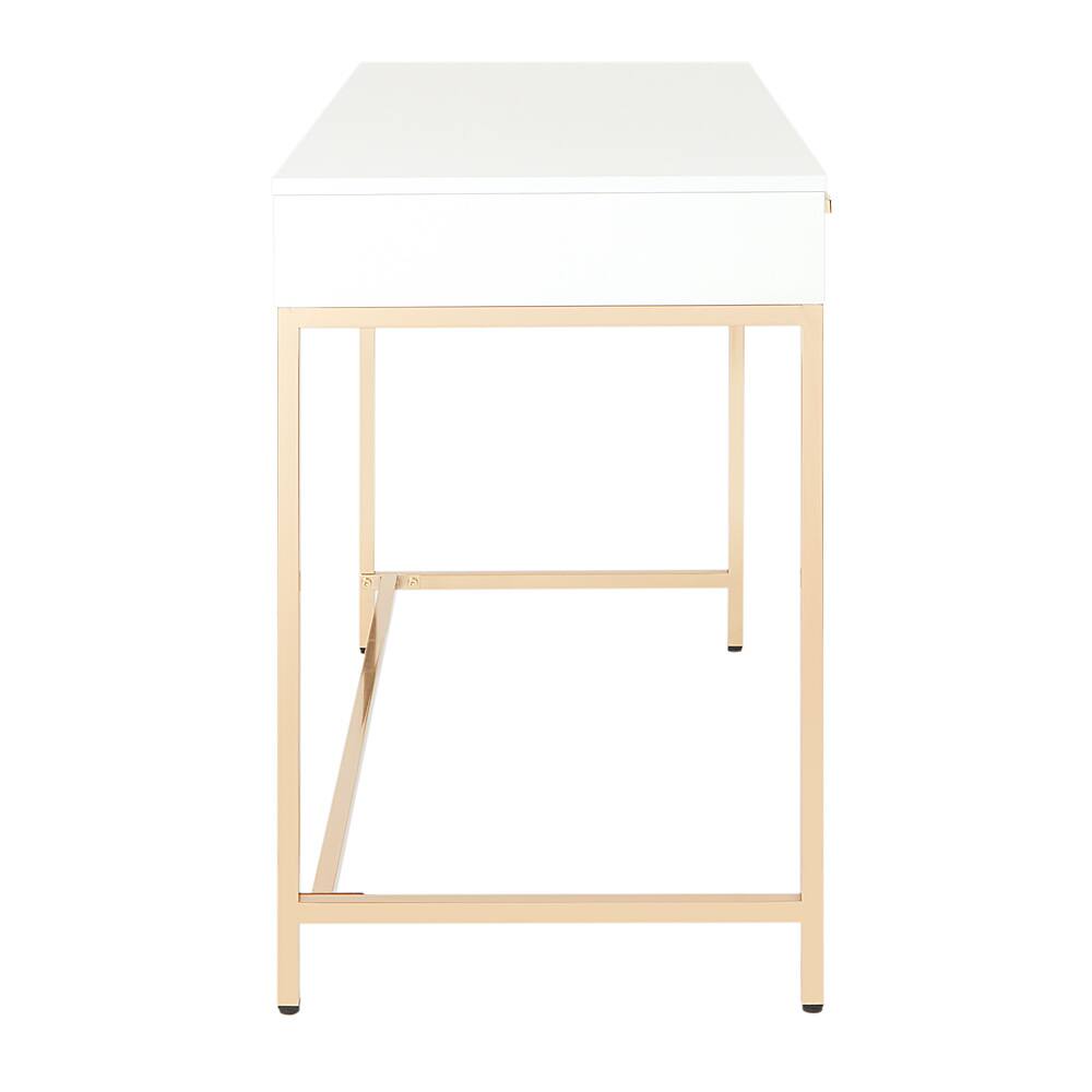 Left. OSP Home Furnishings - Alios Desk with White Gloss Finish and Rose Gold Chrome Plated Base - White/Rose Gold.
