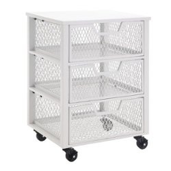 OSP Home Furnishings - Clinton 3 Drawer Metal Rolling Cart in White Finish - White - Front_Zoom