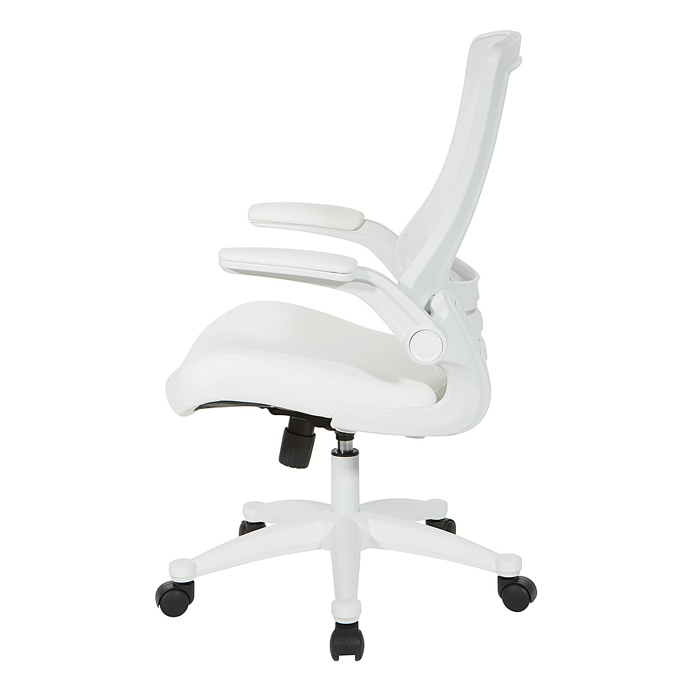 Left View: Office Star Products - Screen Back Manager's Chair in Faux Leather and PU Arms Pads - White