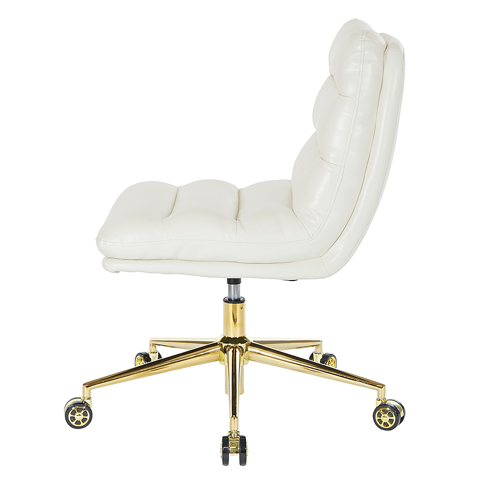 Left View: OSP Home Furnishings - Legacy Office Chair in Deluxe Faux Leather with Gold Base - White