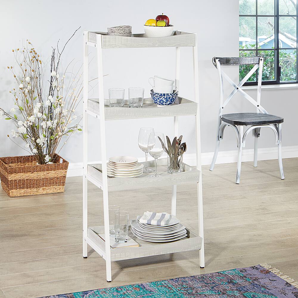Best Buy OSP Home Furnishings Jasper 4 Shelf Storage in Grey Wash Finish and White Frame Grey