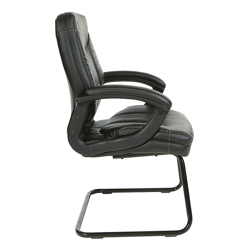 Left View: Office Star Products - Executive Faux Leather Visitor Chair with Contrast Stitching - Black