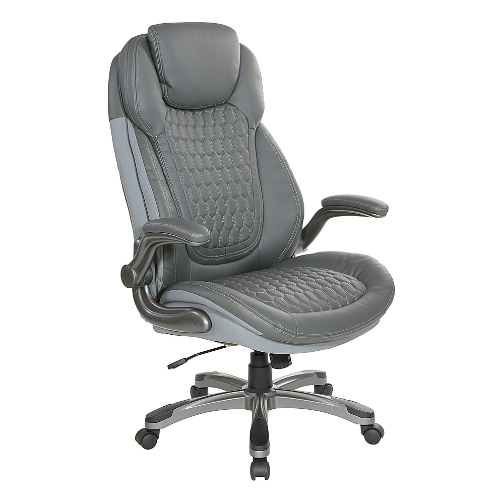 Angle View: Office Star Products - Executive High Back Chair with Bonded Leather and Flip Arms - Grey