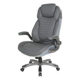 Office Star Products - Executive High Back Chair with Grey Bonded Leather and Flip Arms - Gray