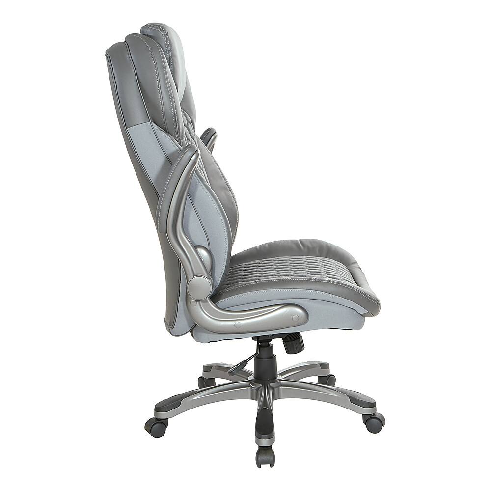 Left. Office Star Products - Executive High Back Chair with Grey Bonded Leather and Flip Arms - Grey.