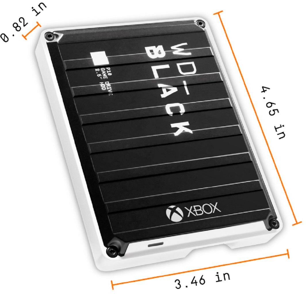 Angle View: WD - BLACK P10 Game Drive for Xbox 4TB External USB 3.2 Gen 1 Portable Hard Drive - Black With White Trim