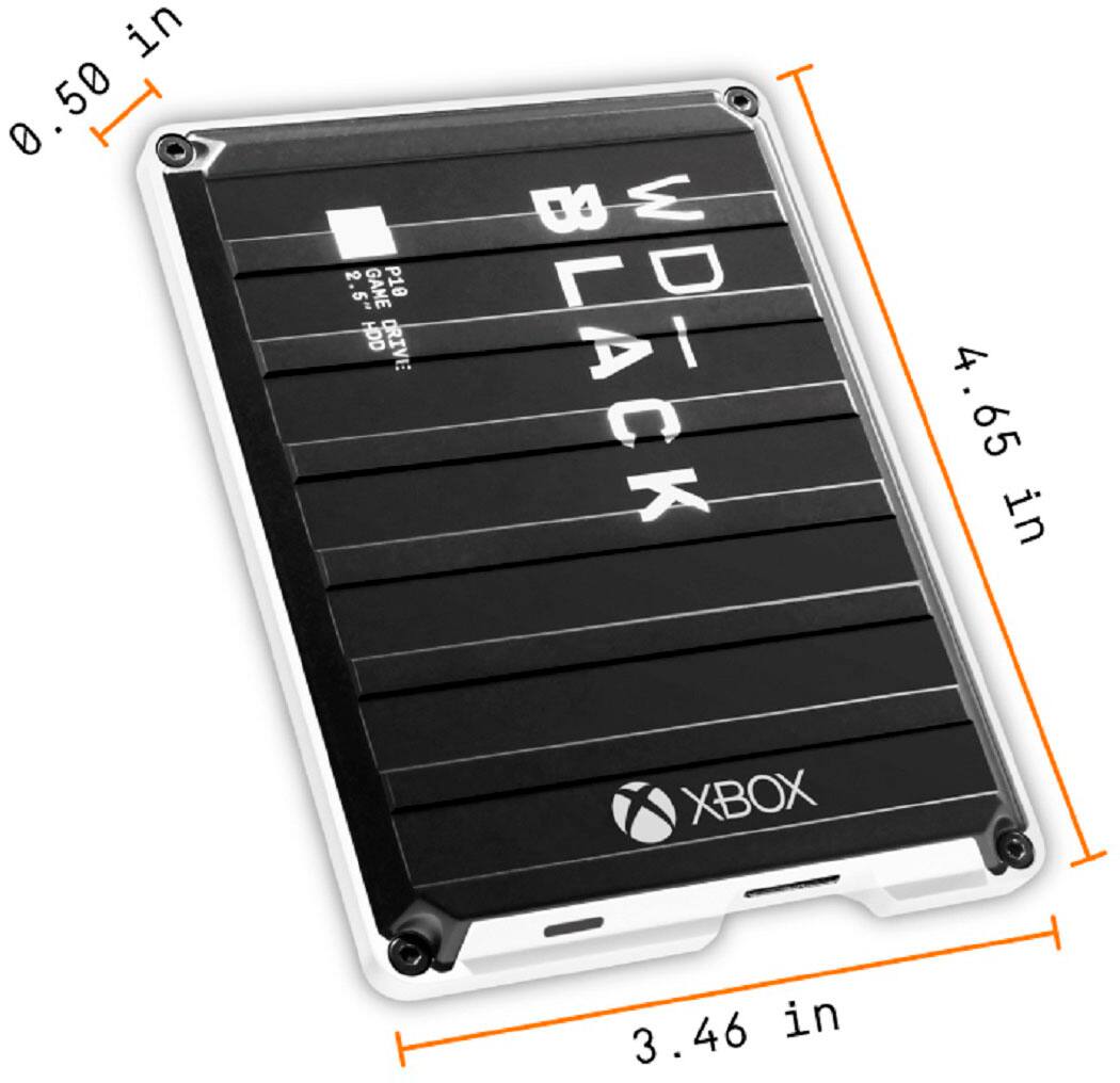 Angle. WD - BLACK P10 Game Drive for Xbox 2TB External USB 3.2 Gen 1 Portable Hard Drive - Black With White Trim.