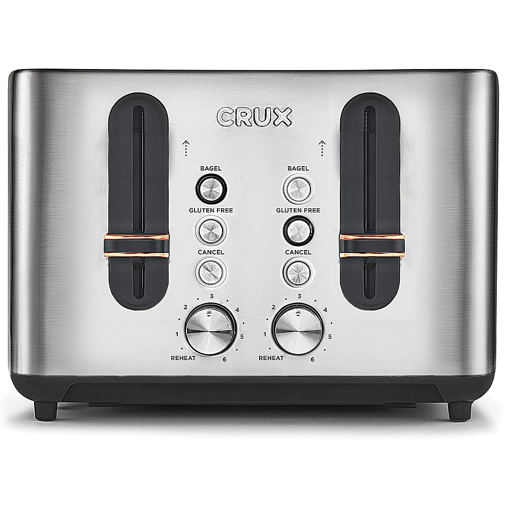 Left View: CRUX - 4-Slice Wide-Slot Toaster - Stainless Steel