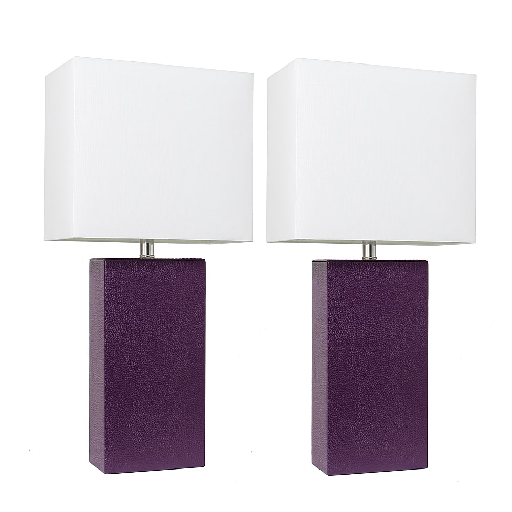 Angle View: Elegant Designs 2 Pack Modern Leather Table Lamps with White Fabric Shades, Eggplant