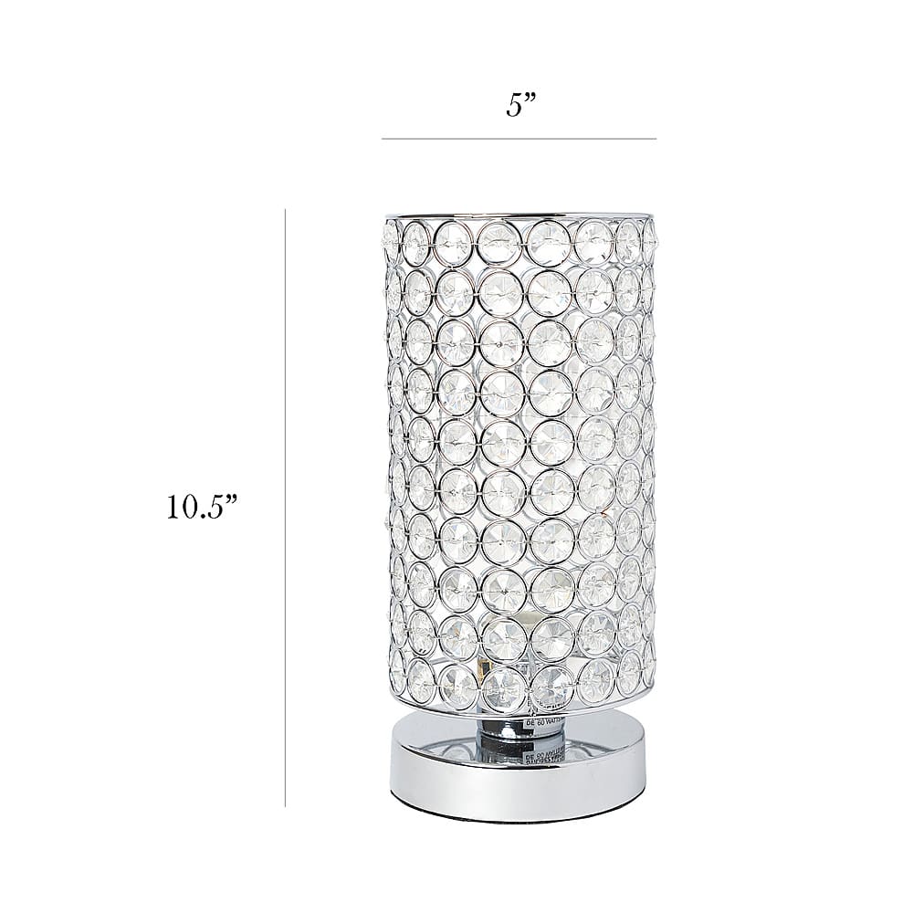 Left View: Elegant Designs - Elipse Crystal Bedside Nightstand Cylindrical Uplight Table Lamp, Chrome