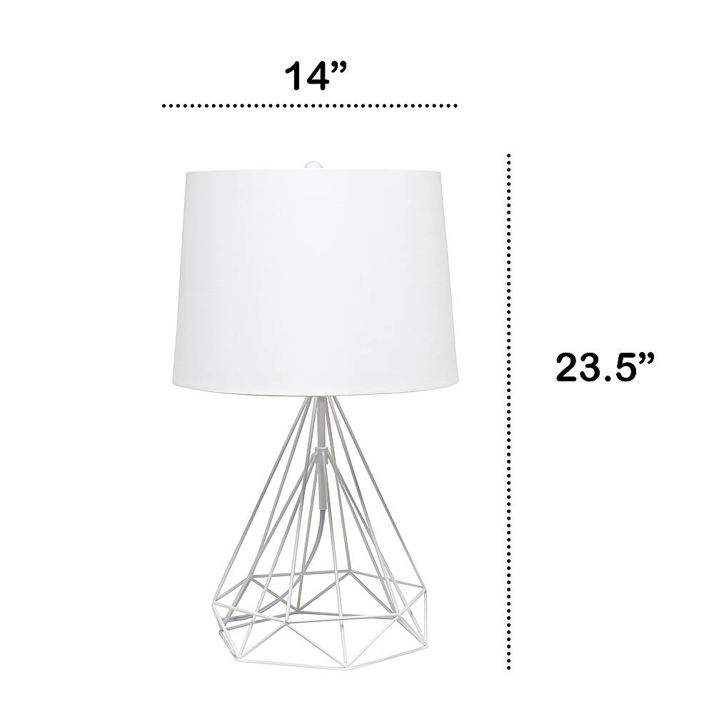 Left View: Lalia Home Geometric White Matte Wired Table Lamp with Fabric Shade