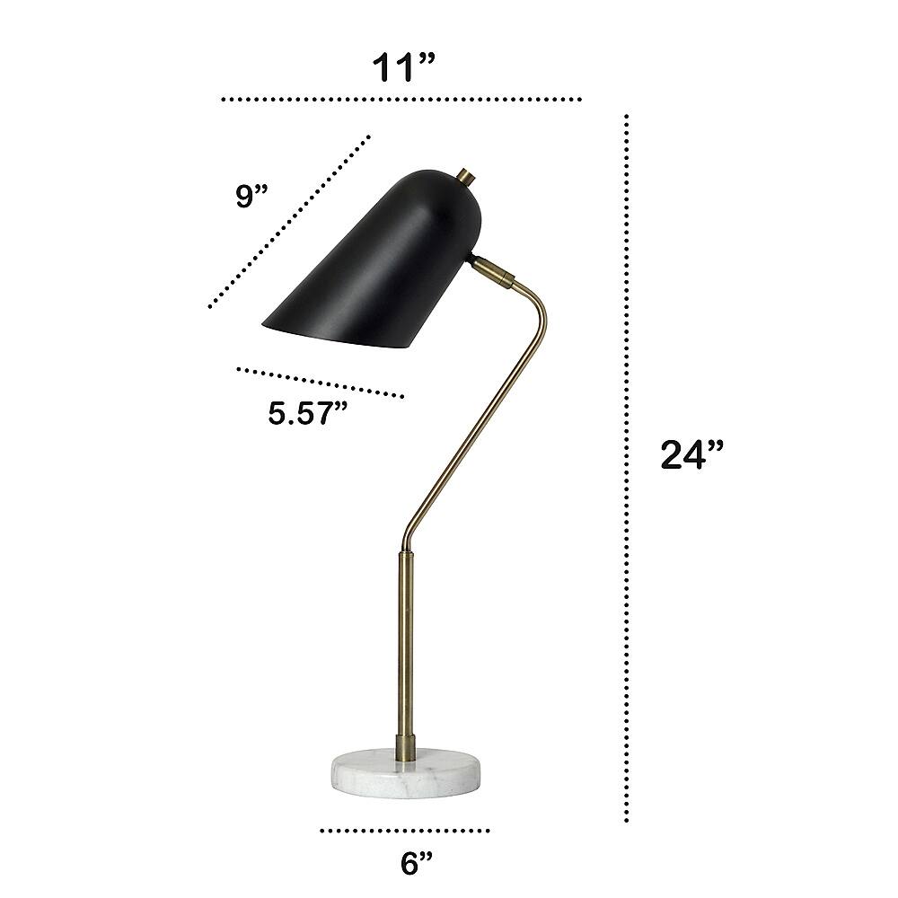 Left View: Lalia Home - Asymmetrical Marble and Metal Desk Lamp with Black Sloped Shade - Black/Gold/White