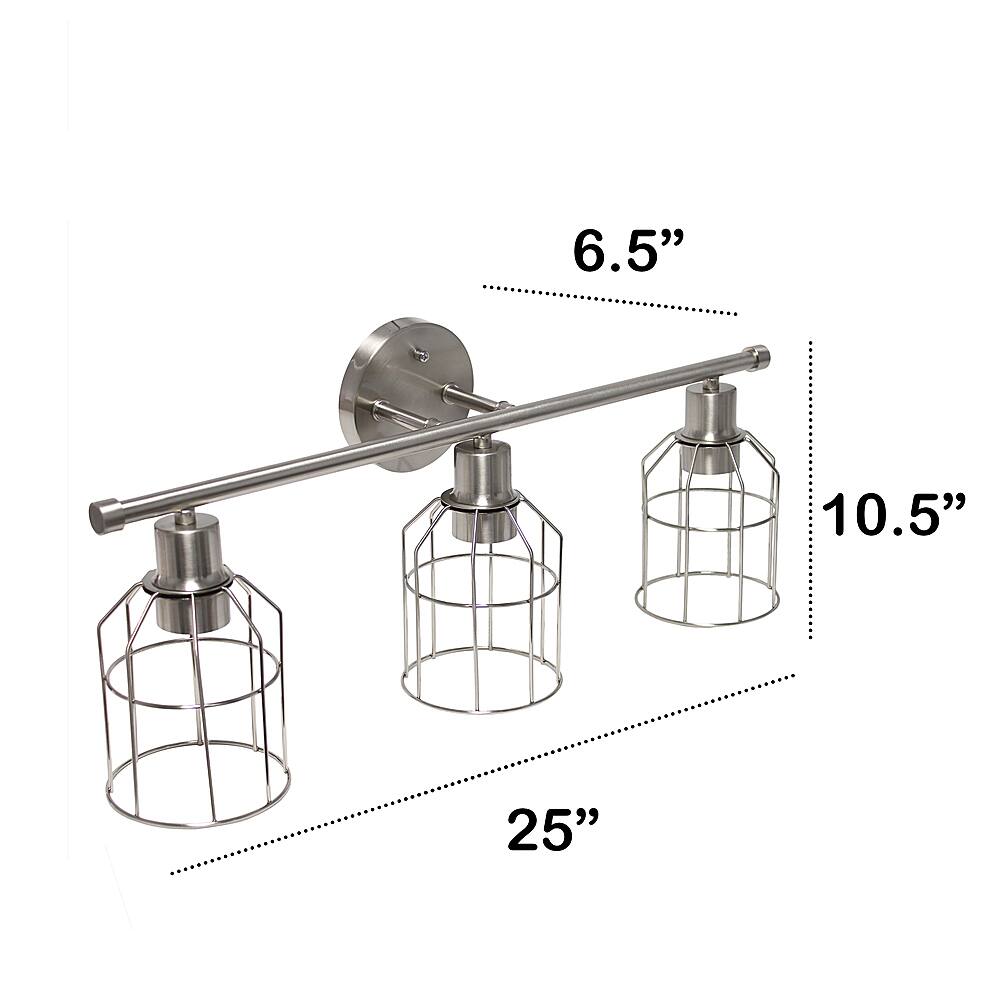 Left View: Lalia Home 3 Light Industrial Wired Vanity Light, Brushed Nickel